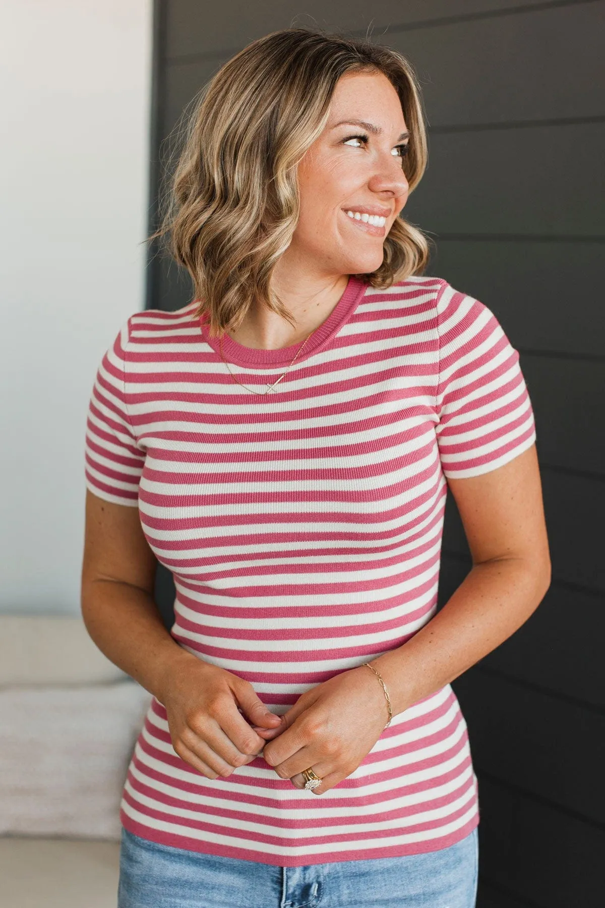 Cherishing Memories Striped Knit Top- Fuchsia