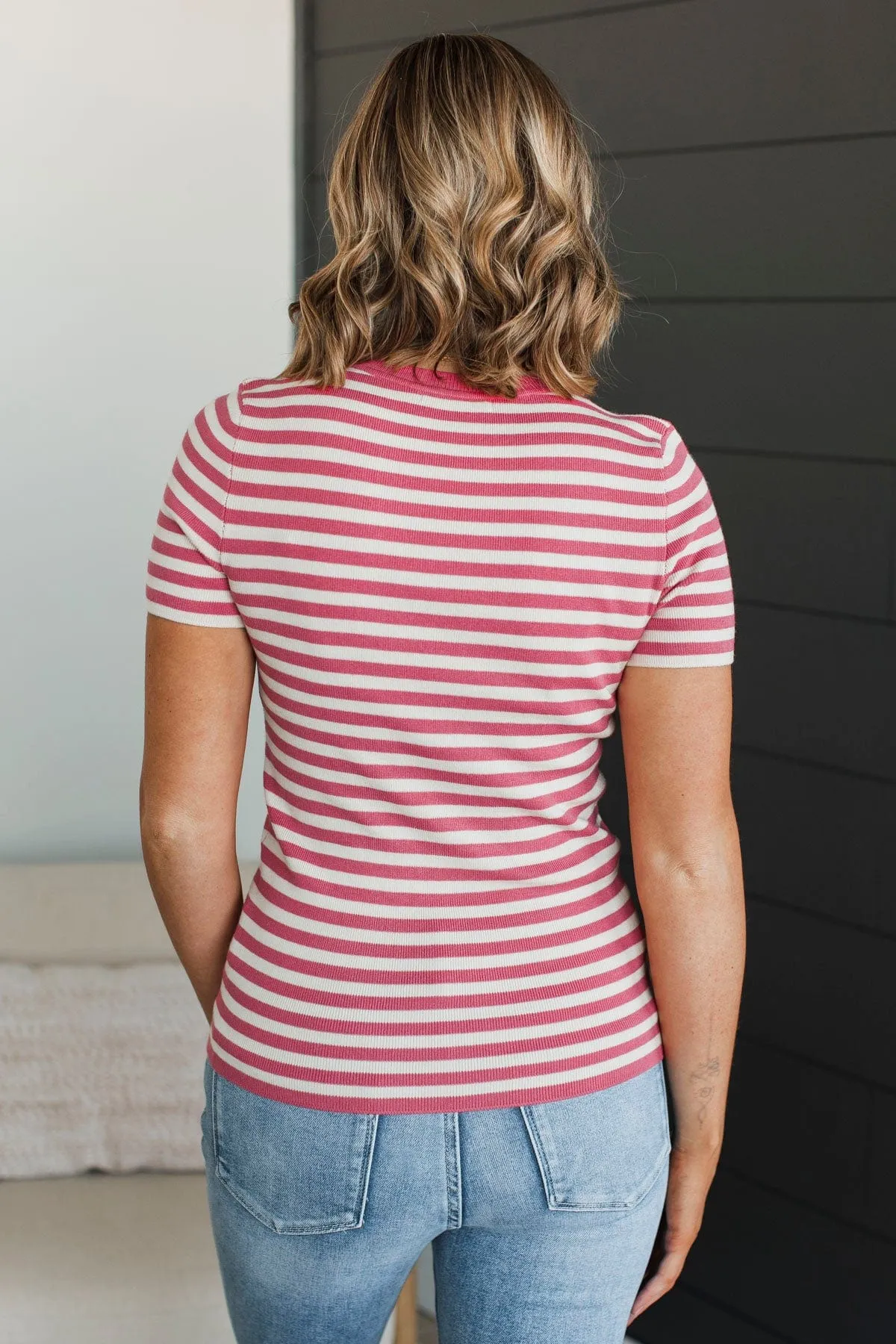 Cherishing Memories Striped Knit Top- Fuchsia