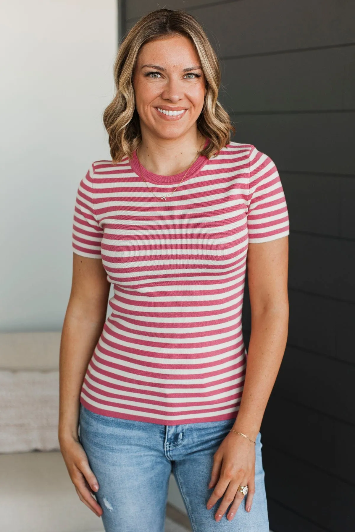 Cherishing Memories Striped Knit Top- Fuchsia