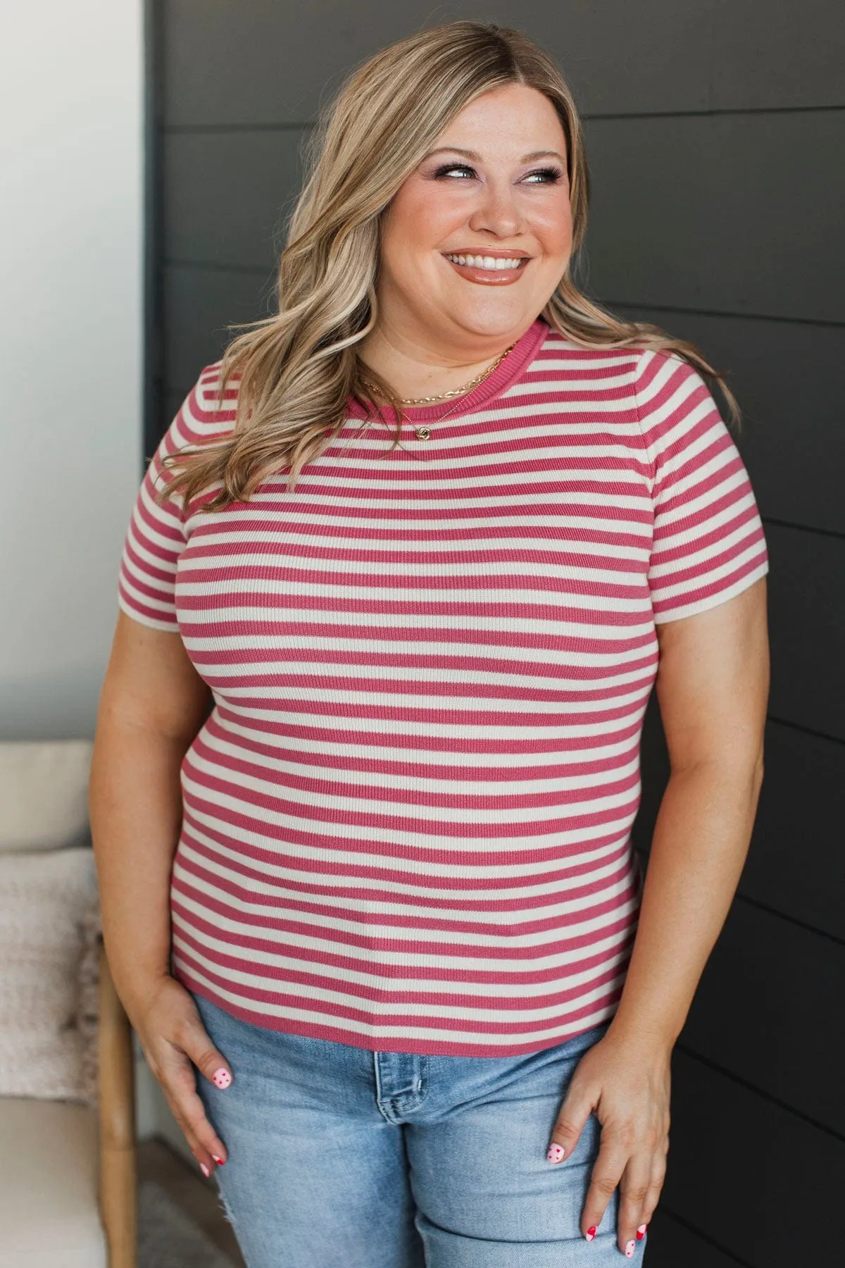 Cherishing Memories Striped Knit Top- Fuchsia