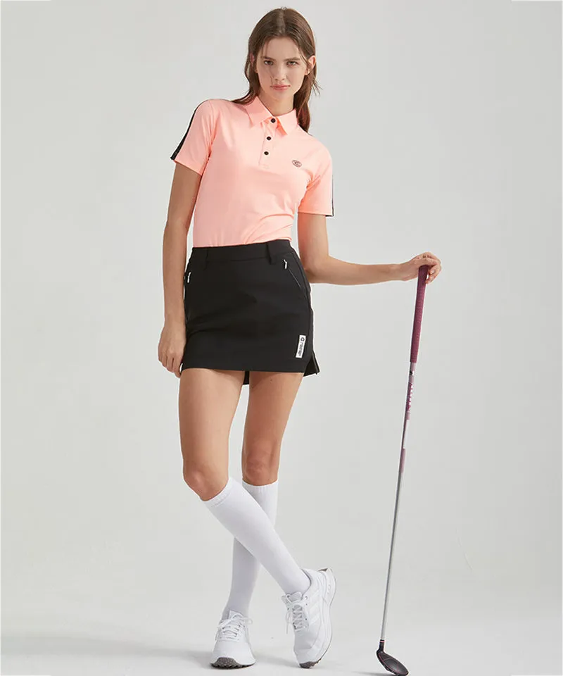 CHUCUCHU Women's Shoulder Line Polo T-Shirt - Peach