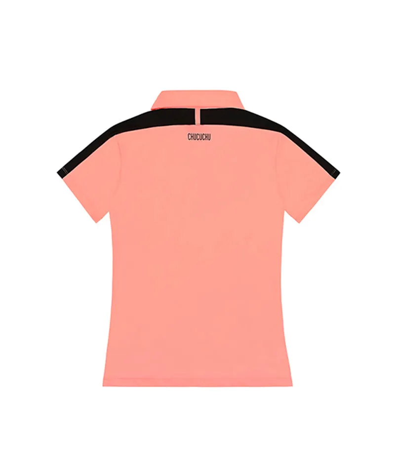 CHUCUCHU Women's Shoulder Line Polo T-Shirt - Peach