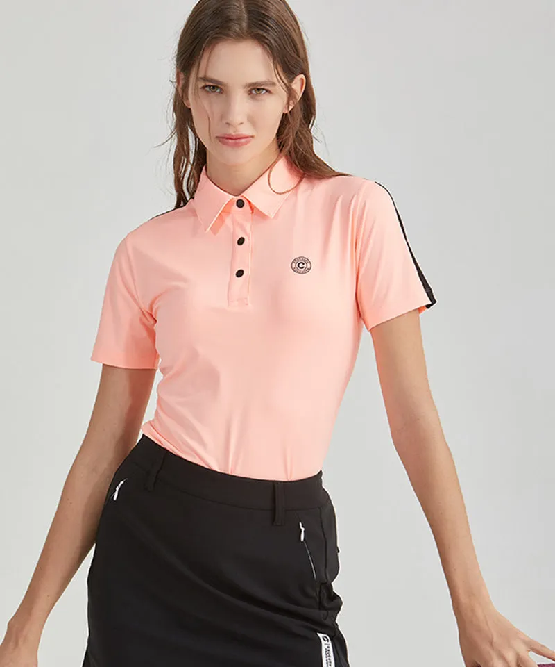 CHUCUCHU Women's Shoulder Line Polo T-Shirt - Peach