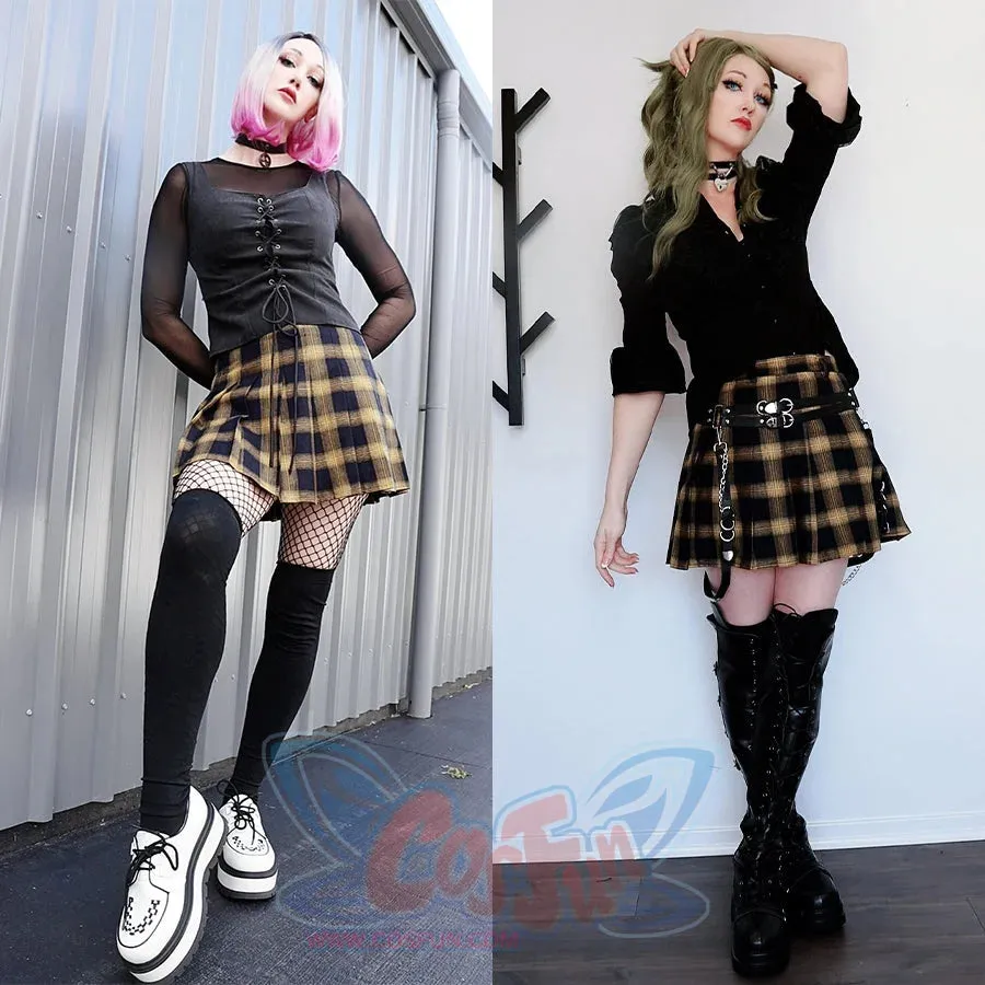 Classical Retro Punk Style Tartan Plaid A-line Skirt mp006273
