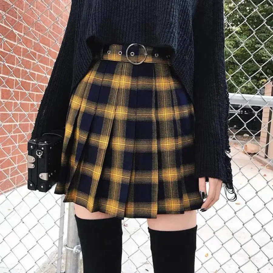 Classical Retro Punk Style Tartan Plaid A-line Skirt mp006273