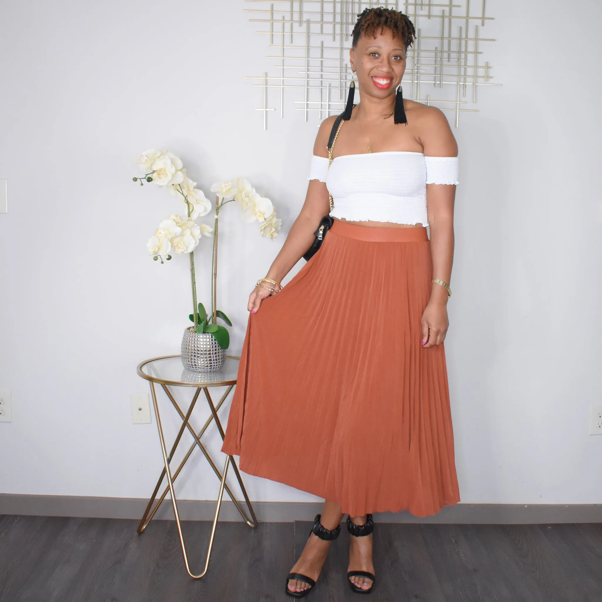Classy As Ever | Pleated Maxi Skirt - Rust