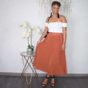 Classy As Ever | Pleated Maxi Skirt - Rust