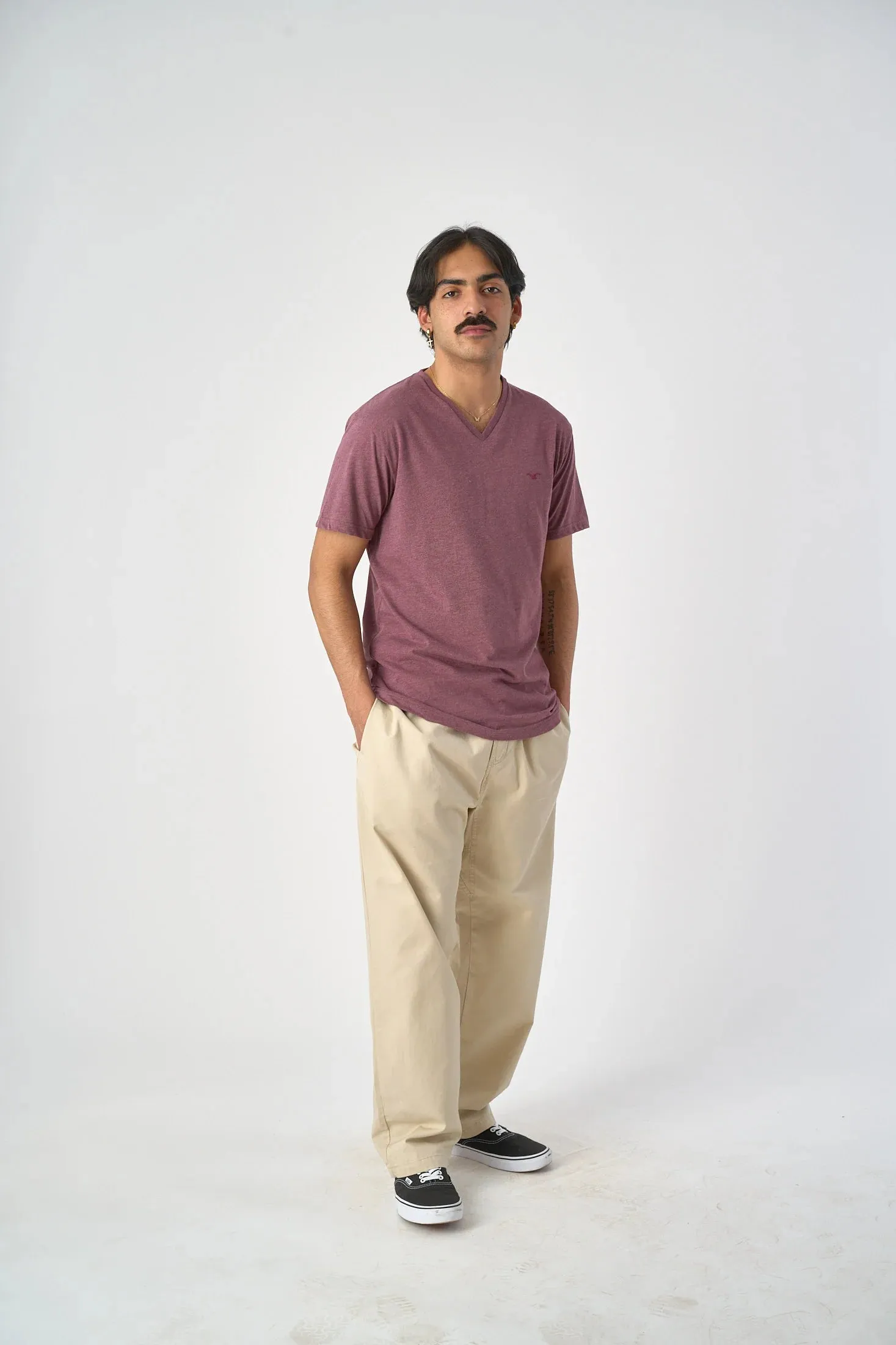 Cleptomanicx Ligull V-Neck Regular Tee - Heather Tawny Port