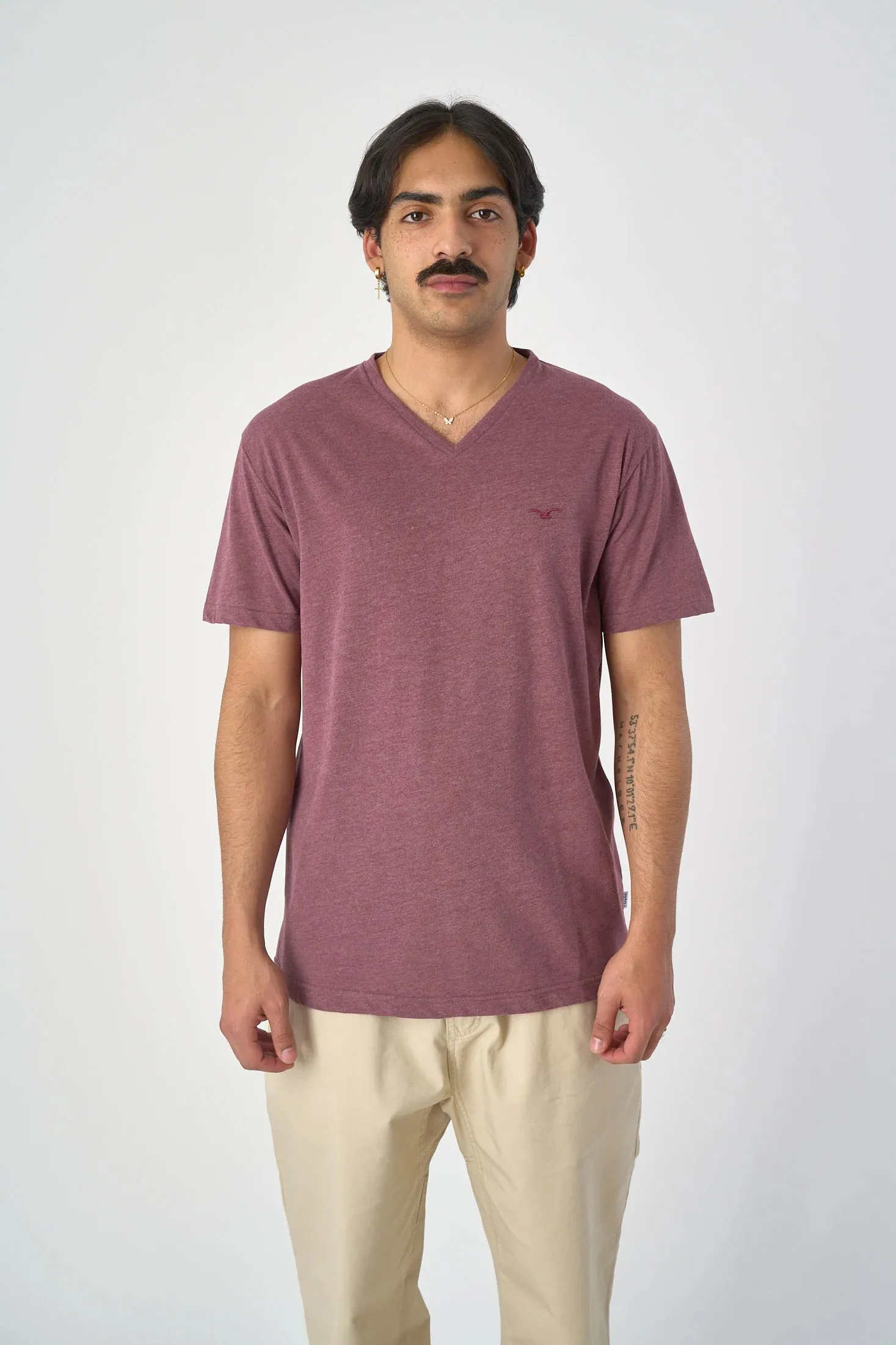 Cleptomanicx Ligull V-Neck Regular Tee - Heather Tawny Port