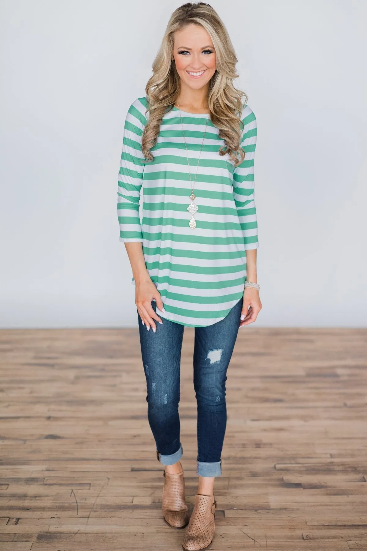 Comes Naturally Striped Top ~ Mint