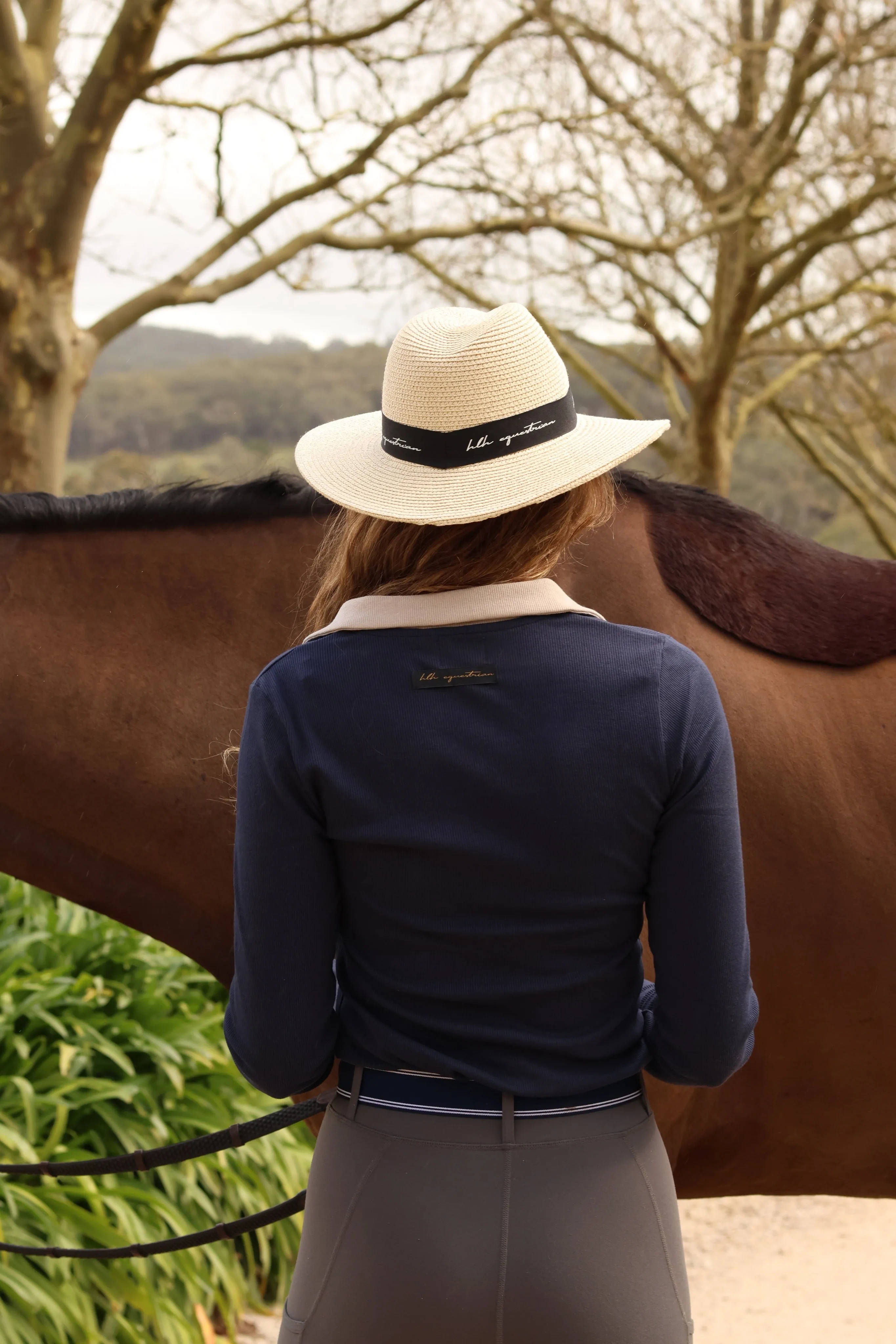 Contrast organic long sleeve polo in Navy
