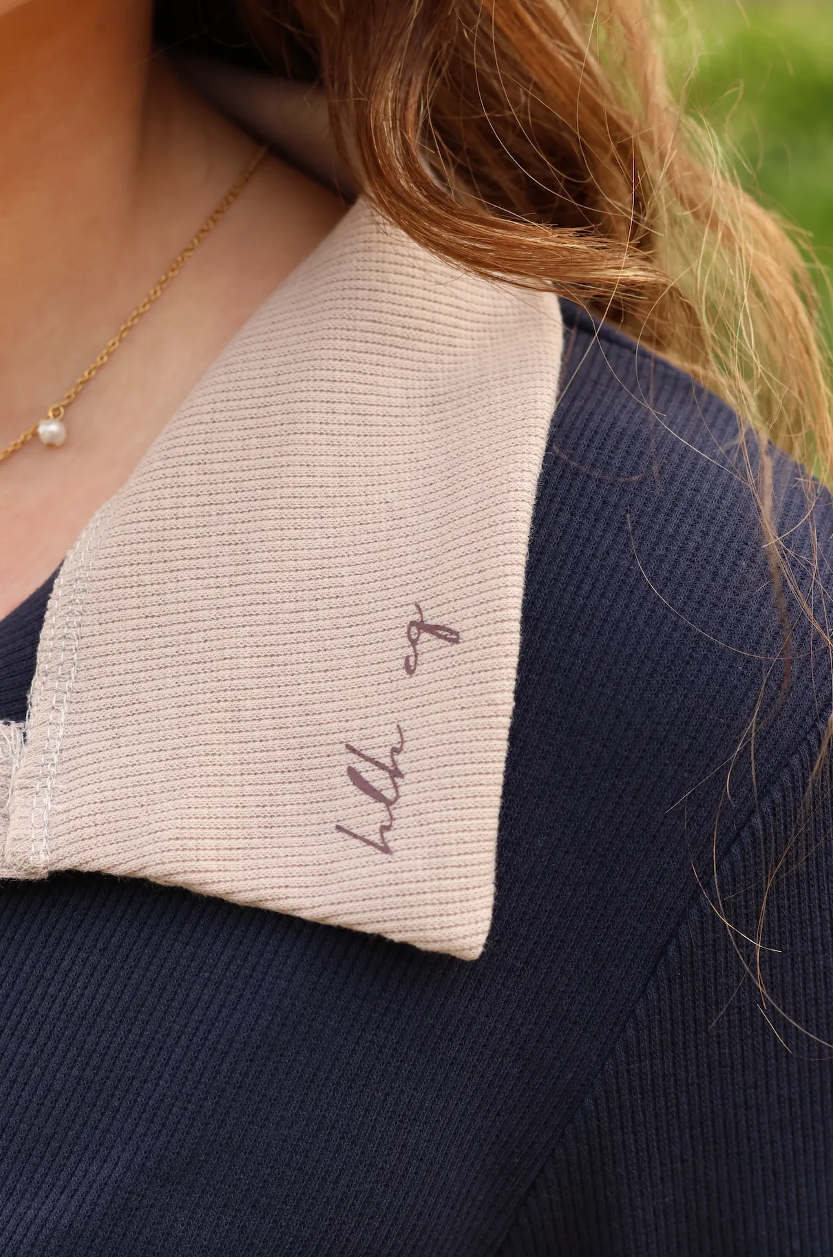 Contrast organic long sleeve polo in Navy
