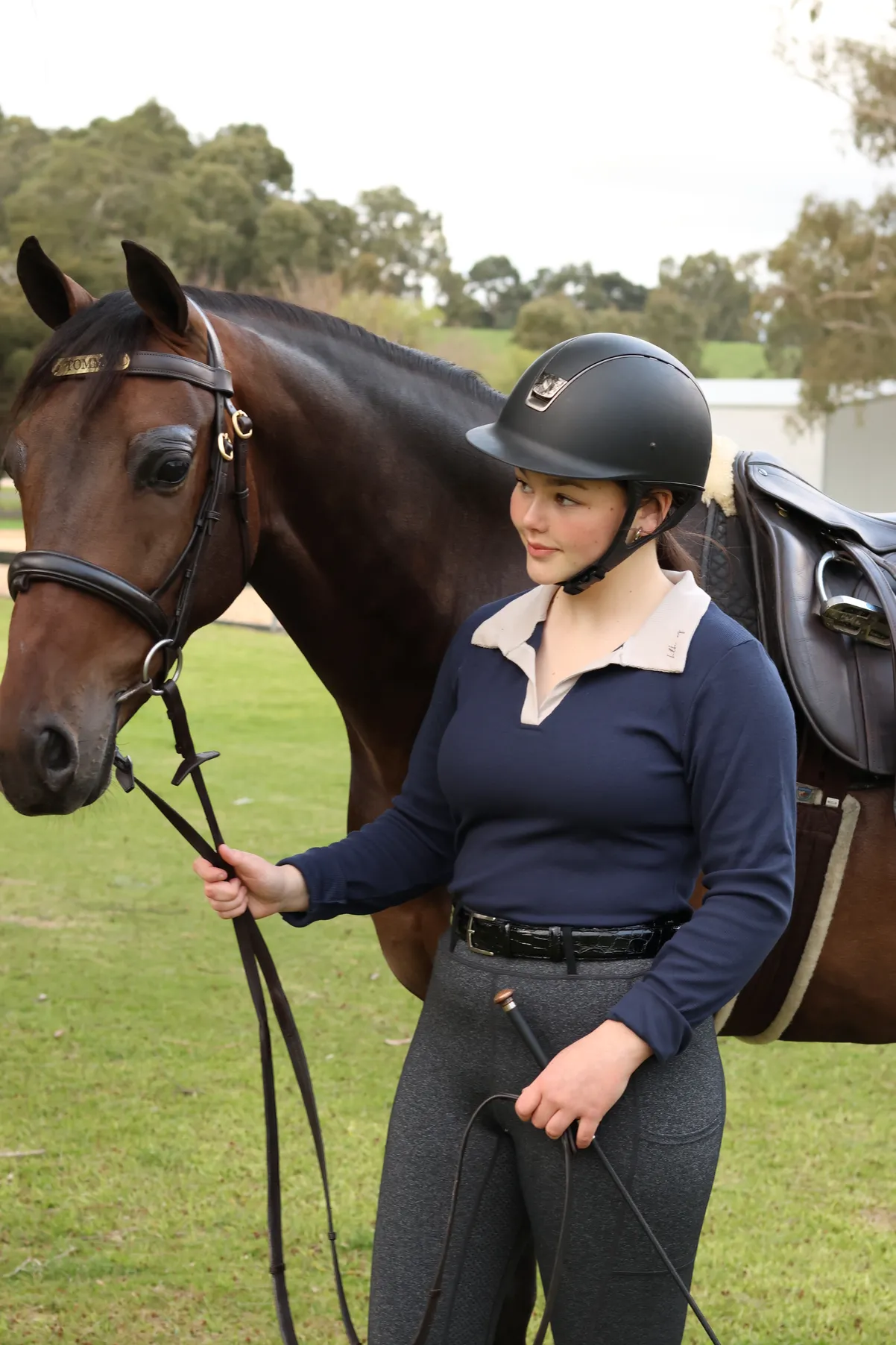 Contrast organic long sleeve polo in Navy