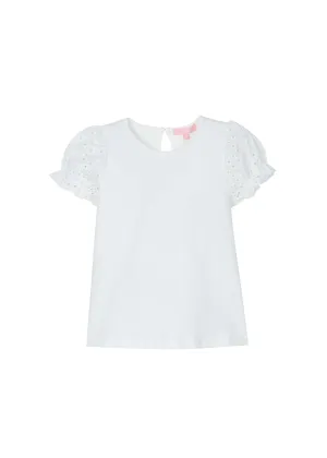 Contrast Sleeve Tee - White Eyelet