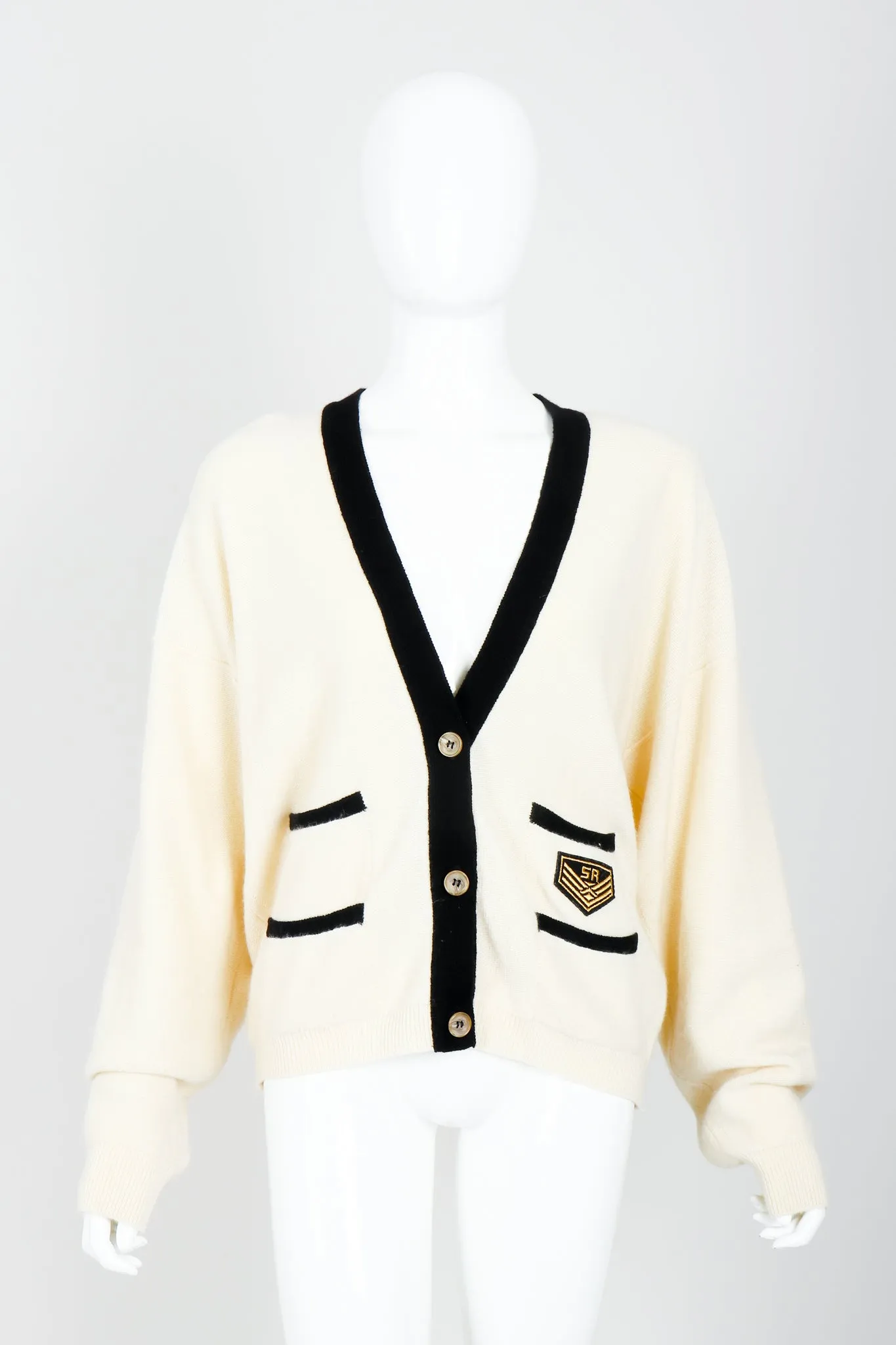 Cream Knit Letterman Cardigan