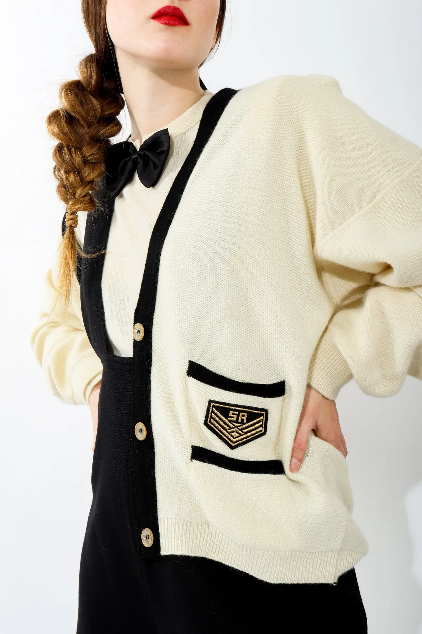 Cream Knit Letterman Cardigan