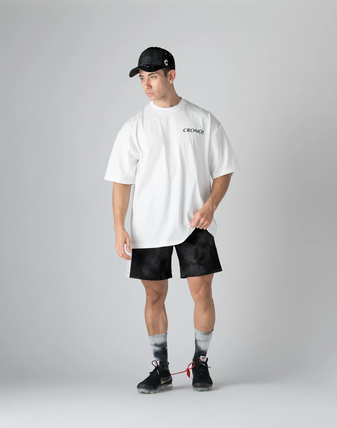 CRONOS  STRIPED PATTERN OVERSIZE T-SHIRT【WHITE】