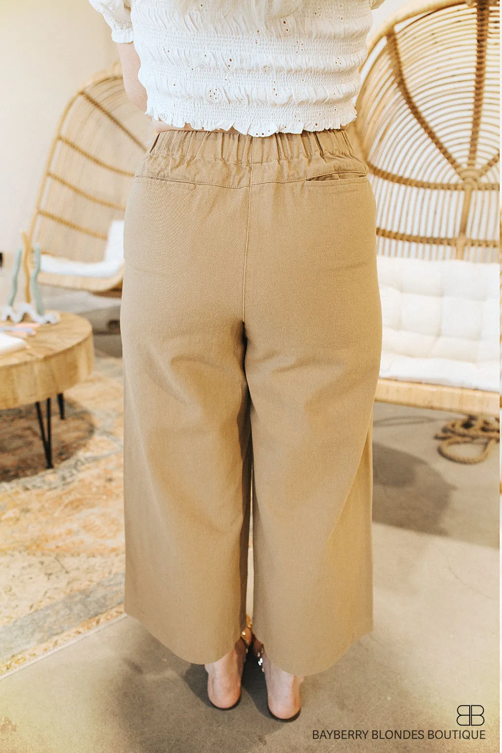 Cropped Wide Leg Pant-Khaki