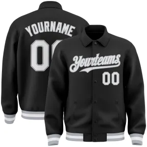 Custom Black White-Gray Bomber Full-Snap Varsity Letterman Lapel Collar Byron Jacket