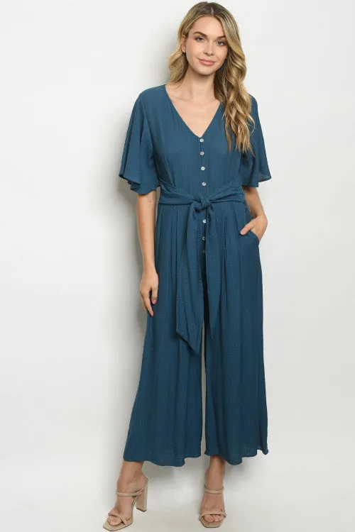 Cute as a Button Blue Jumpsuit
