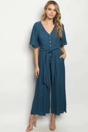 Cute as a Button Blue Jumpsuit