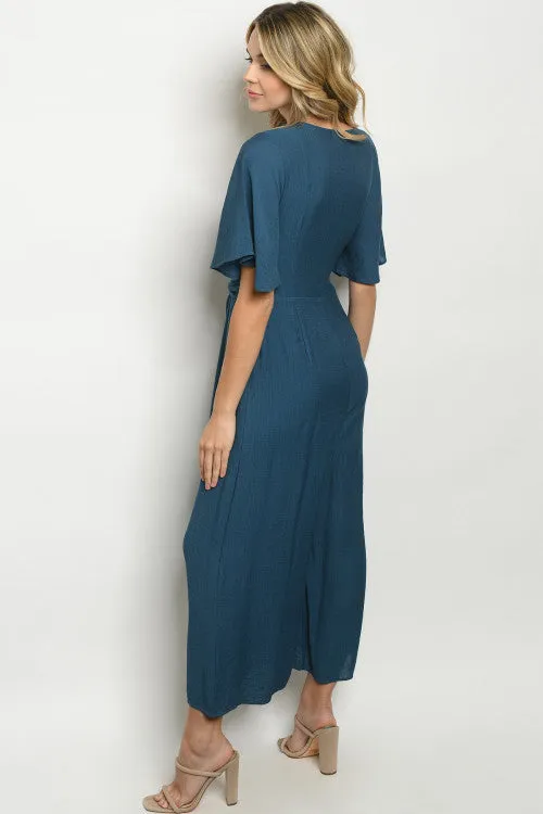 Cute as a Button Blue Jumpsuit