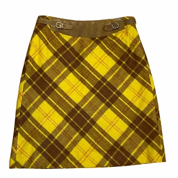 Cynthia Steffe Yellow Tartan Plaid Wool Skirt Sz 6