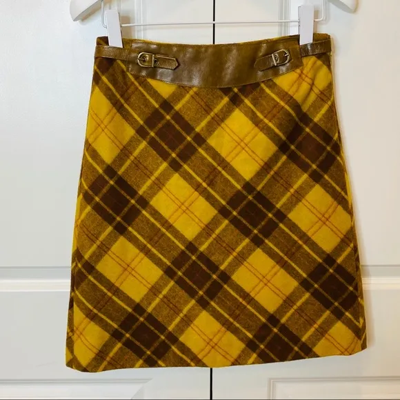 Cynthia Steffe Yellow Tartan Plaid Wool Skirt Sz 6
