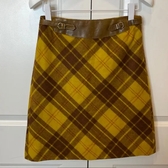 Cynthia Steffe Yellow Tartan Plaid Wool Skirt Sz 6