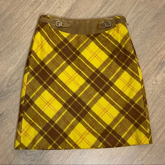 Cynthia Steffe Yellow Tartan Plaid Wool Skirt Sz 6