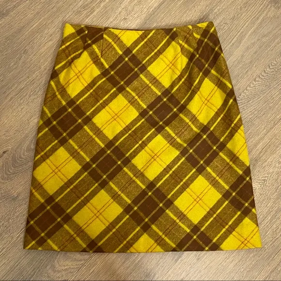 Cynthia Steffe Yellow Tartan Plaid Wool Skirt Sz 6