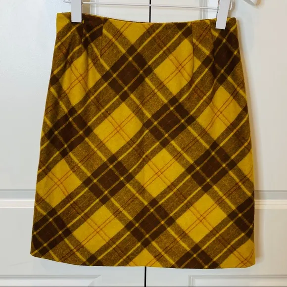 Cynthia Steffe Yellow Tartan Plaid Wool Skirt Sz 6