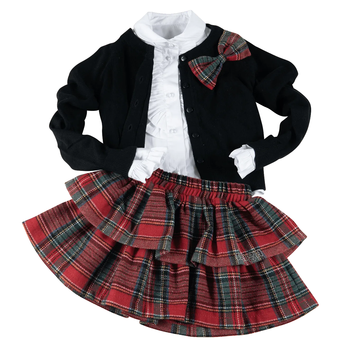 Daga - Waiting For Christmas Three Piece Tartan Skirt Set- Red