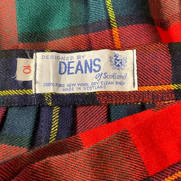 DEANS OF SCOTLAND sz XS/ S Skirt Kilt Tartan Plaid Pleated Wool Wrap Adjustable