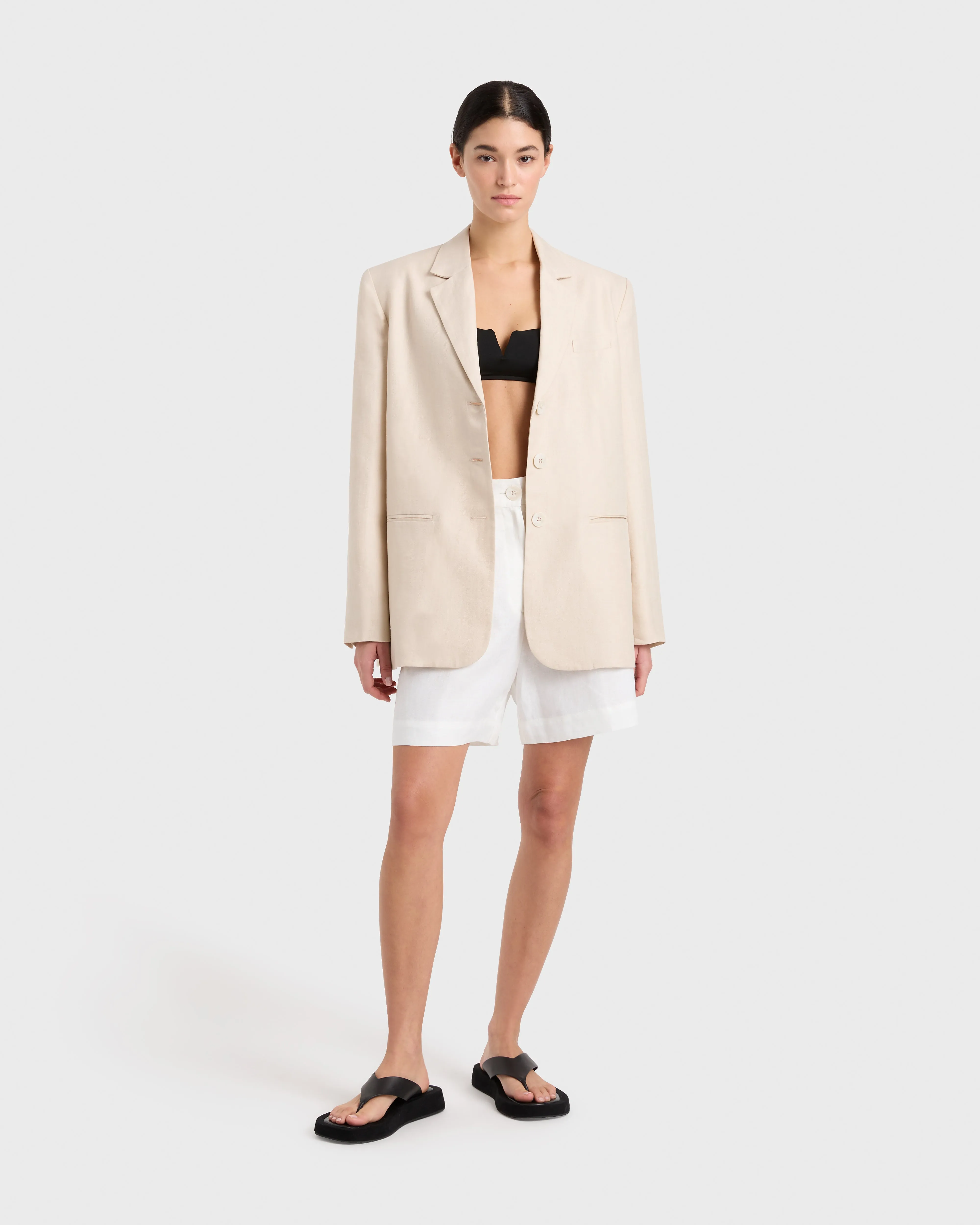 Delphi Linen Oversize Blazer - Sand