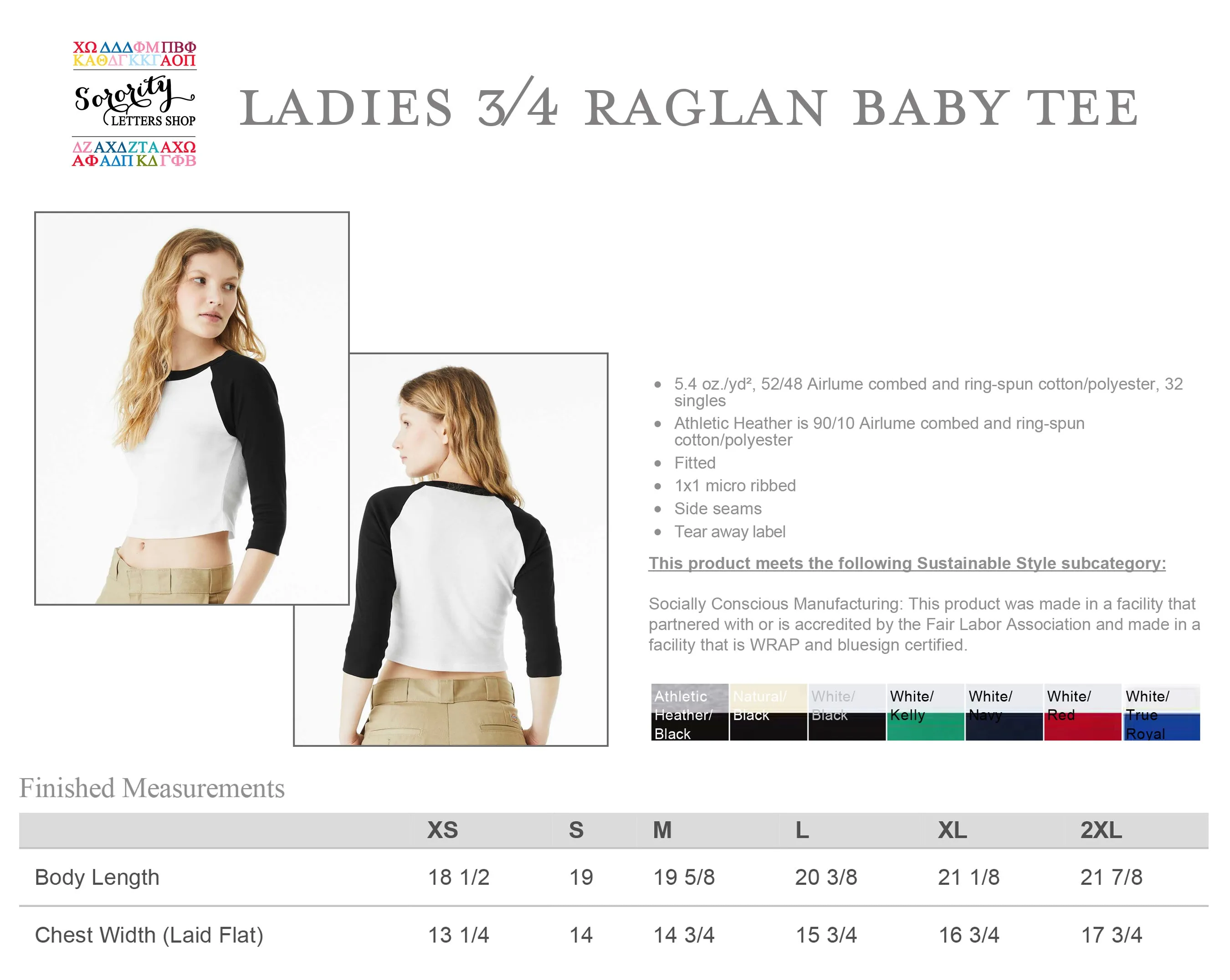 Delta Delta Delta Sorority Raglan Cropped Baby Tee