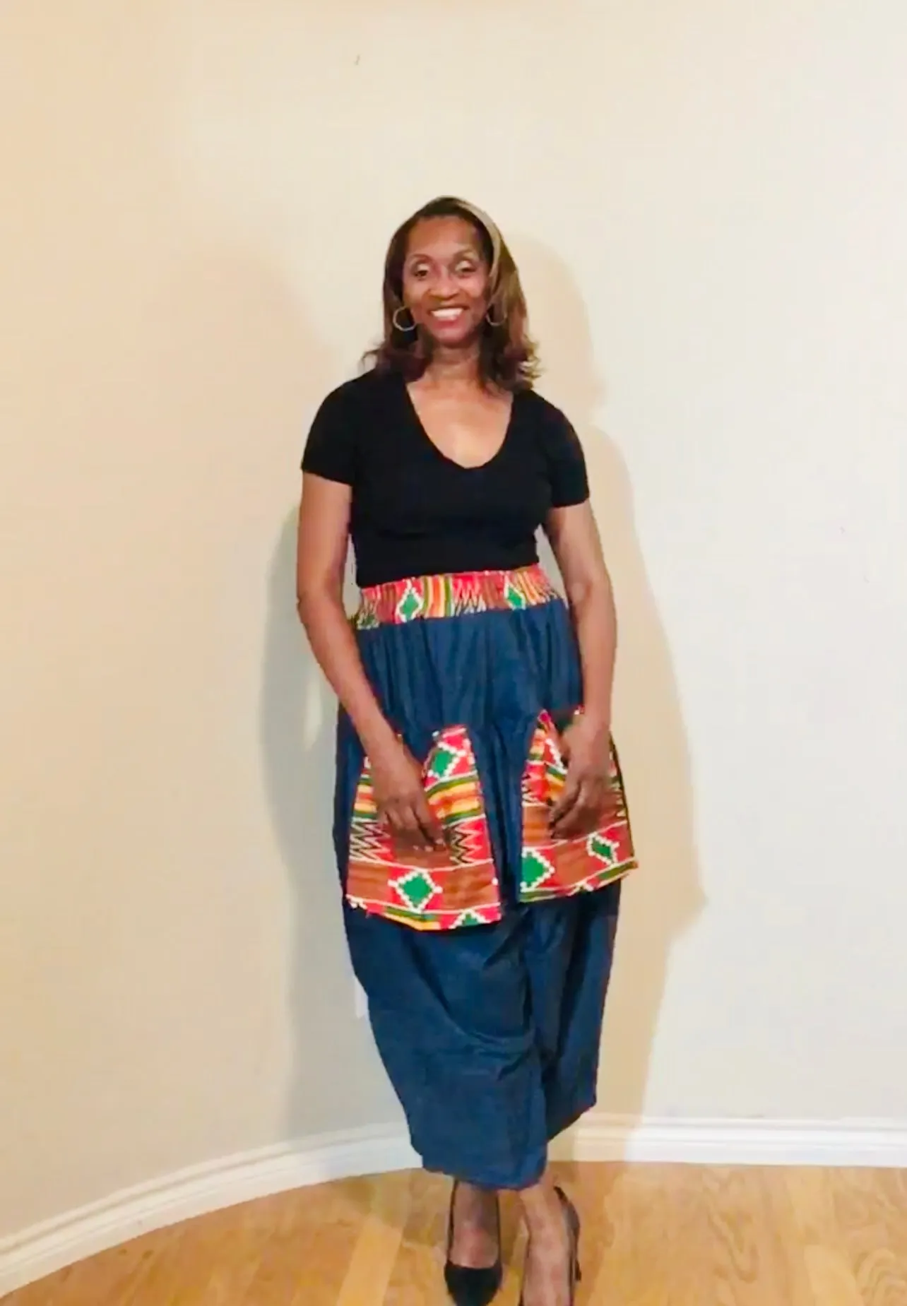Denim Big Pocket Print Pant