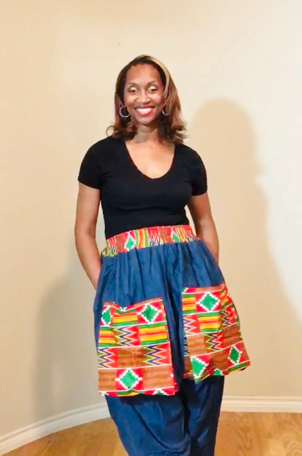 Denim Big Pocket Print Pant
