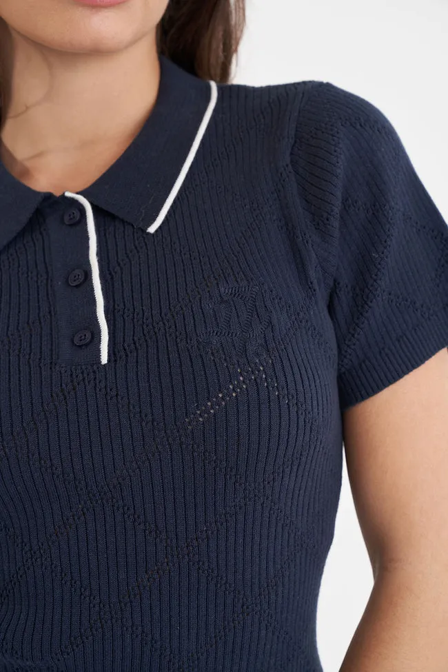 Diamond Knit Polo | Navy