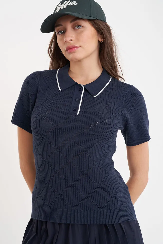 Diamond Knit Polo | Navy