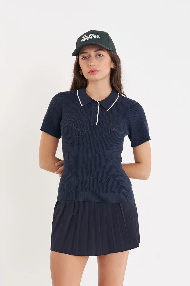 Diamond Knit Polo | Navy