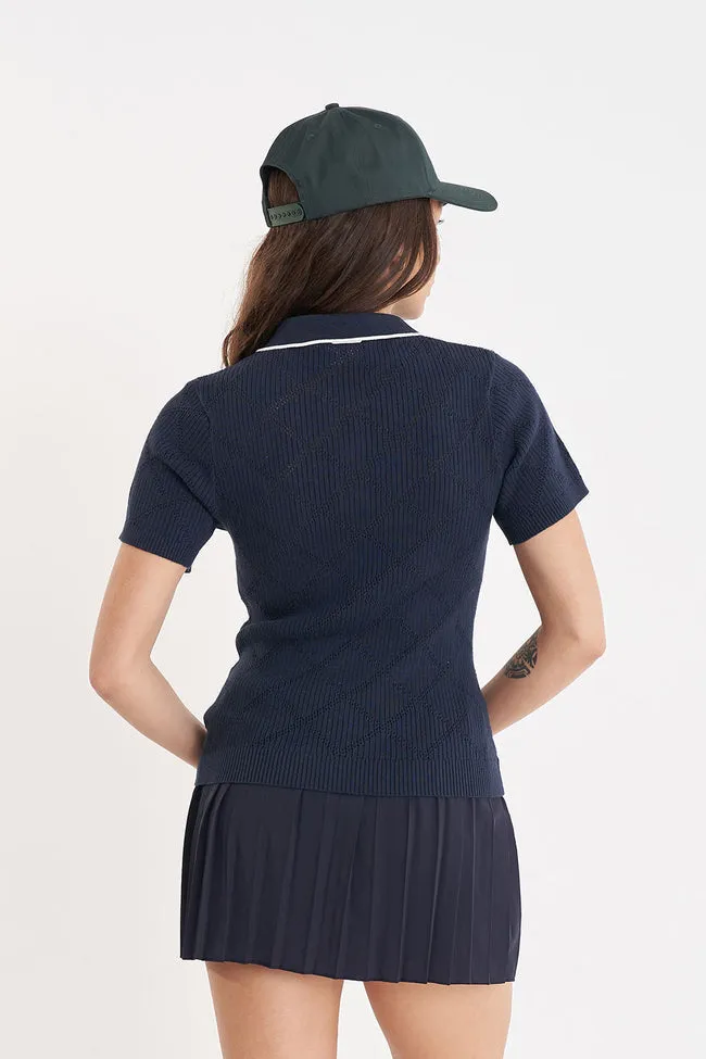 Diamond Knit Polo | Navy