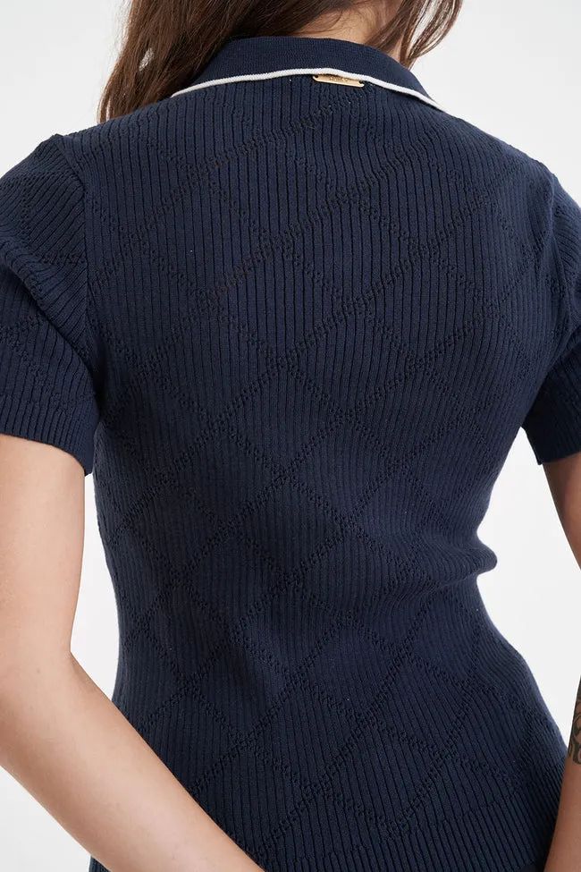 Diamond Knit Polo | Navy