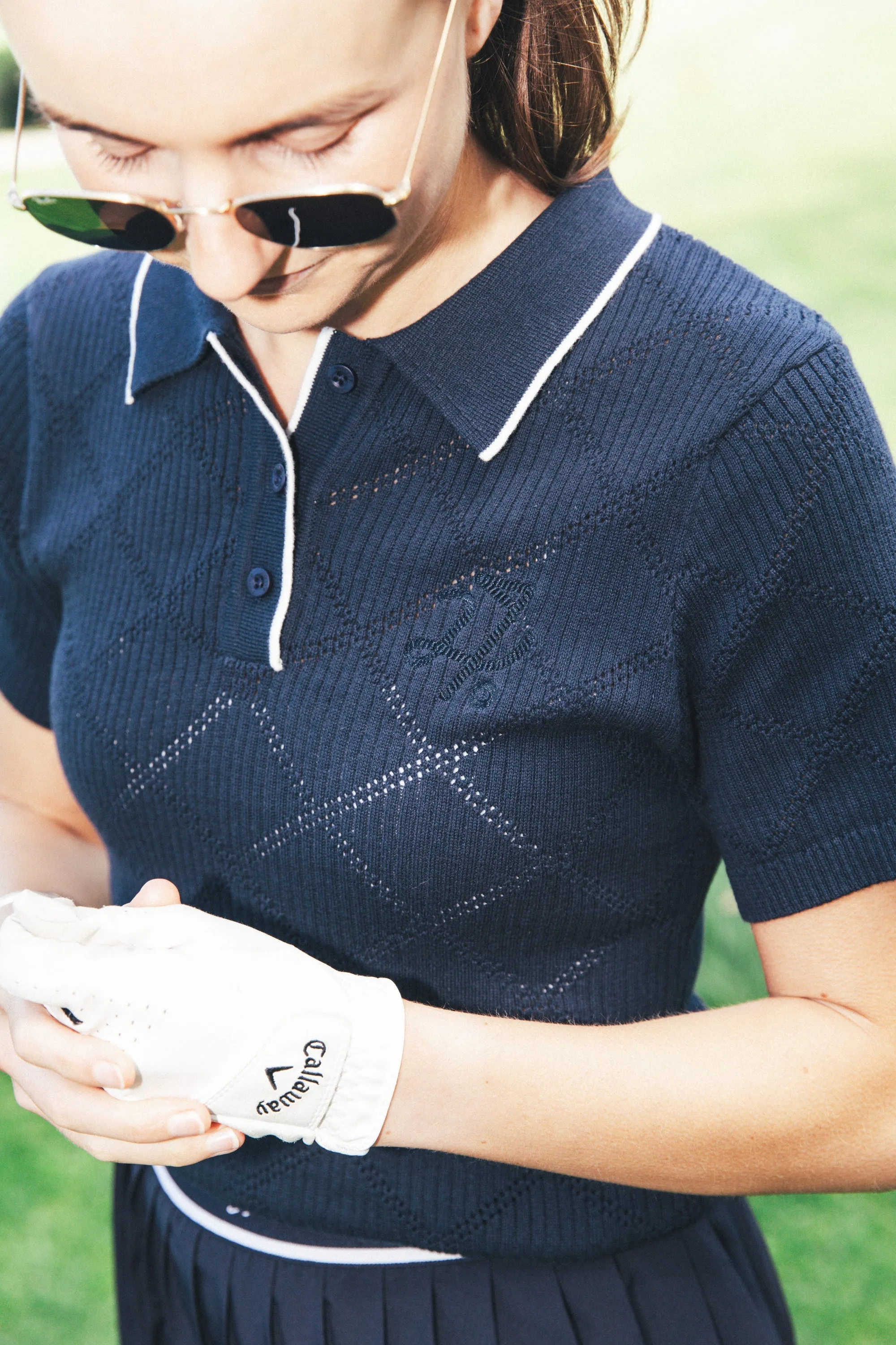 Diamond Knit Polo | Navy