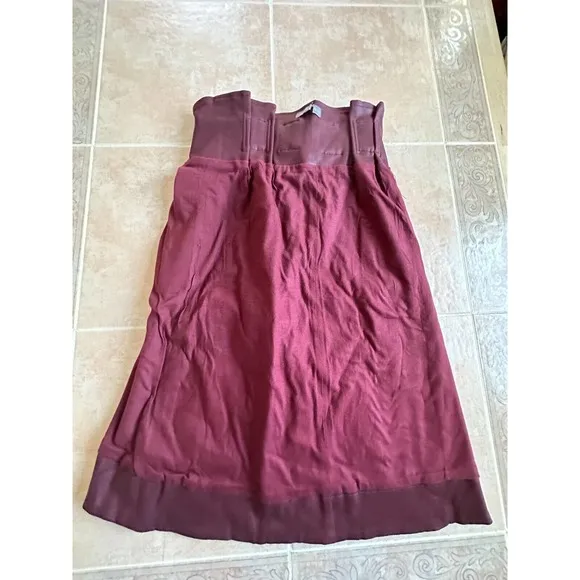 DL1961 Burgundy wax coated pleated waist‎ -belted front open Denim skirt size xs