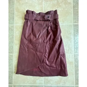DL1961 Burgundy wax coated pleated waist‎ -belted front open Denim skirt size xs