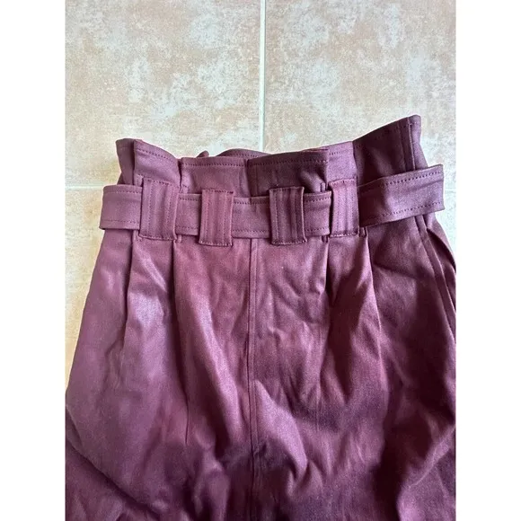 DL1961 Burgundy wax coated pleated waist‎ -belted front open Denim skirt size xs