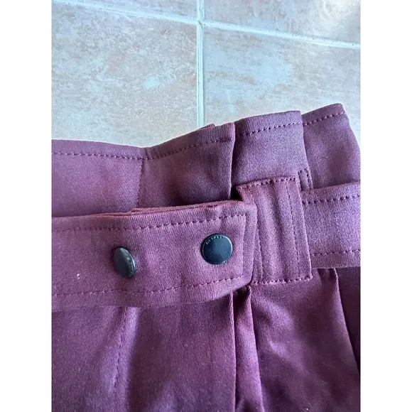 DL1961 Burgundy wax coated pleated waist‎ -belted front open Denim skirt size xs