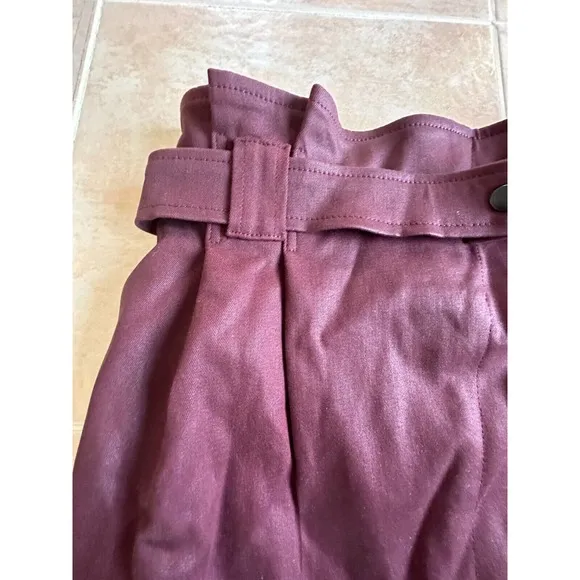 DL1961 Burgundy wax coated pleated waist‎ -belted front open Denim skirt size xs