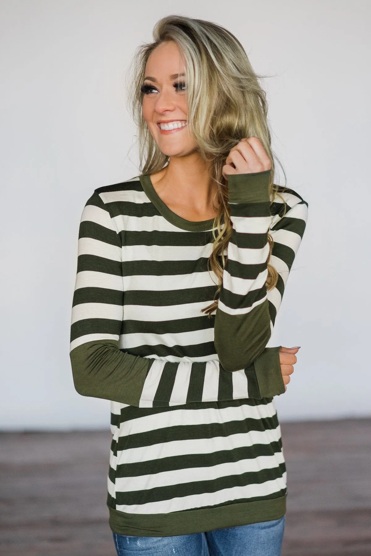 Dreams of Romance Olive Striped Top